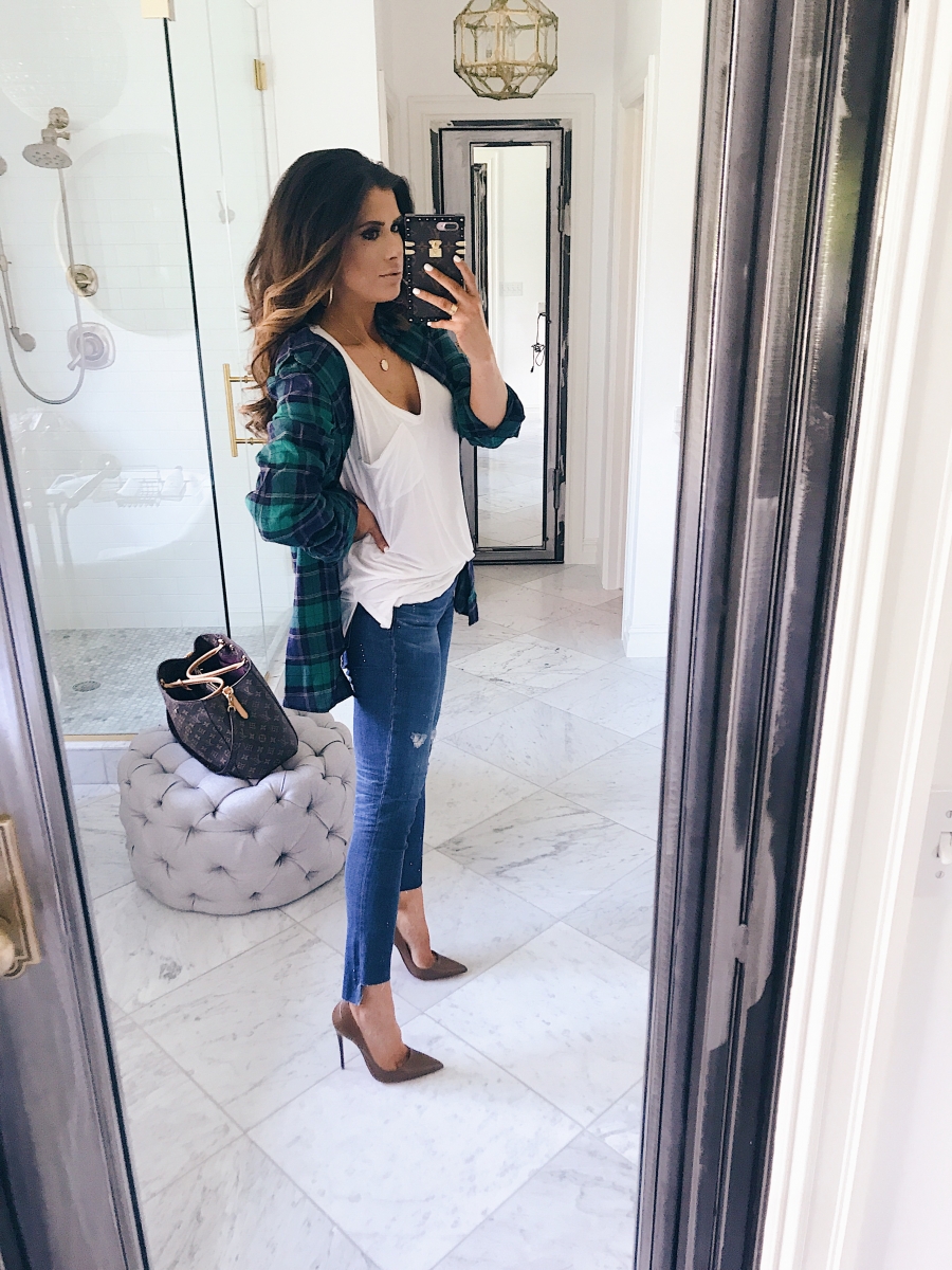 16 Thanksgiving Outfit Ideas featured by top US fashion blogger, Emily Gemma of The Sweetest Thing: cute fall thanksgiving outfitt 2017, cute fall pinterest outfit jeans and plaid top, louis vuitton iPhone 7+ case, emily ann gemma, the sweetest thing blog, all black outfit pinterest, easy cute casual womens outfit fall pinterest tumblr thanksgiving, fashion blogger fall outfits pinterest, Louis vuitton montaigne GM, Brown leather SO kate christian louboutin