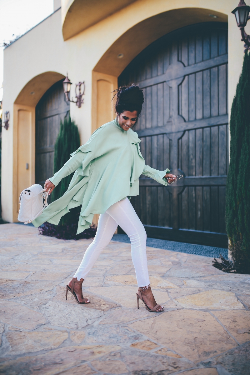 spring pastel white jeans fashion date night fashion outfit 2018 pinterest Chanel backpack emily ann gemma the sweetest thing blog