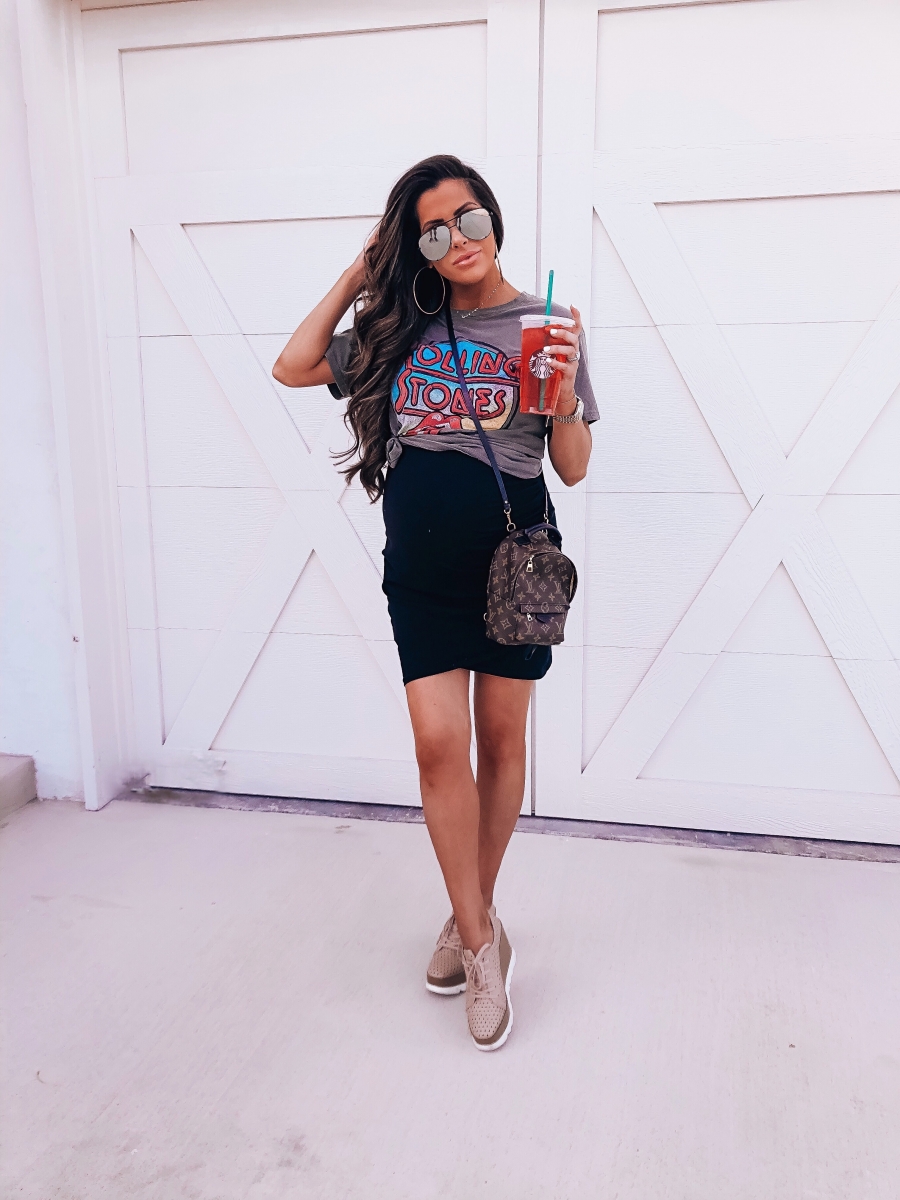 Emily ann gemma, the sweetest thing blog, cute spring pregnancy outfit ideas pinterest, Louis Vuitton mini Palm Springs backpack