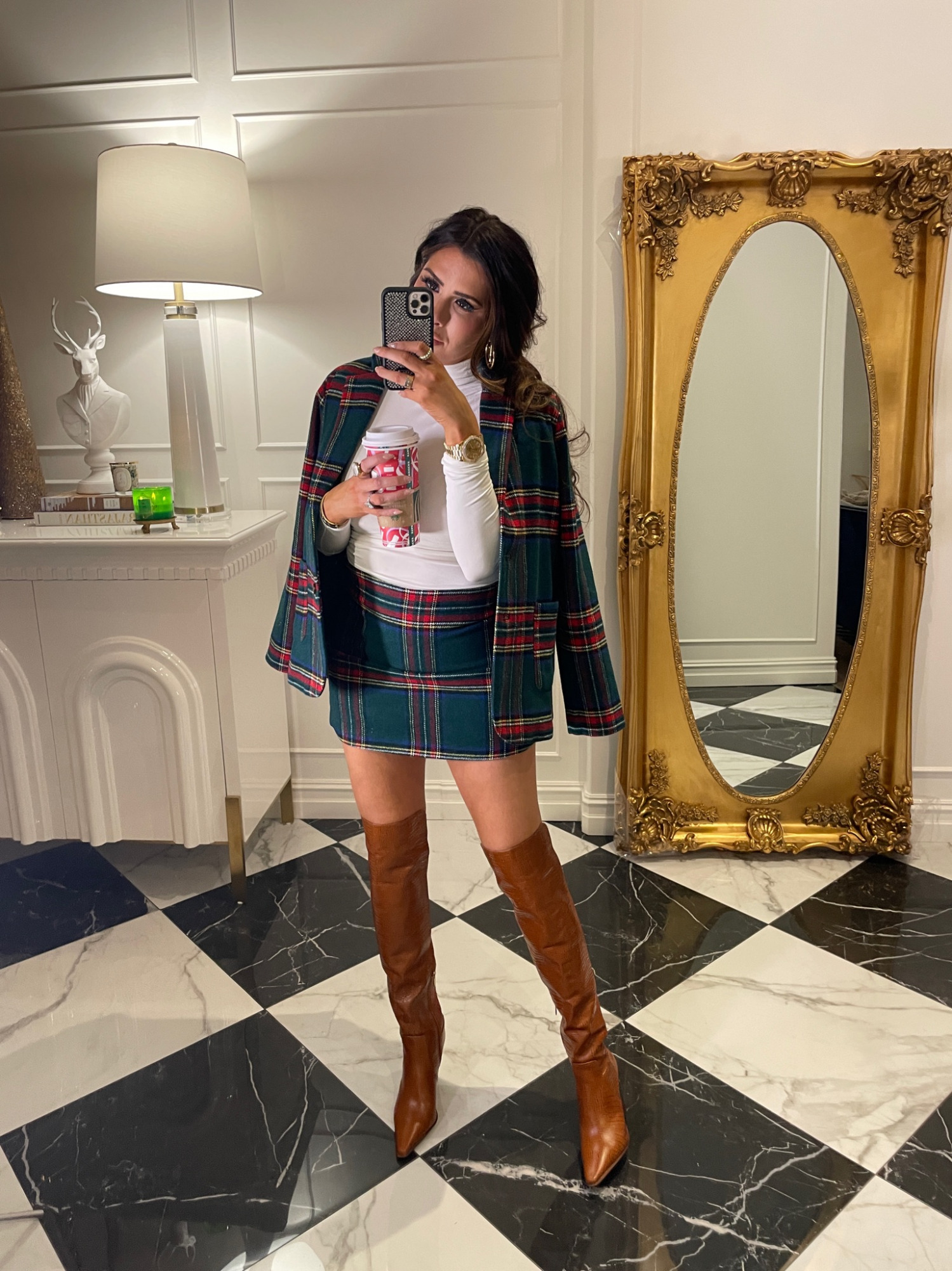 Fall Plaid Blazer Outfit Pinterest 2021 Vince Camuto Demerri Over The Knee Croco Leather Boots Good American The Coverup Turtleneck Bodysuit Emily Gemma