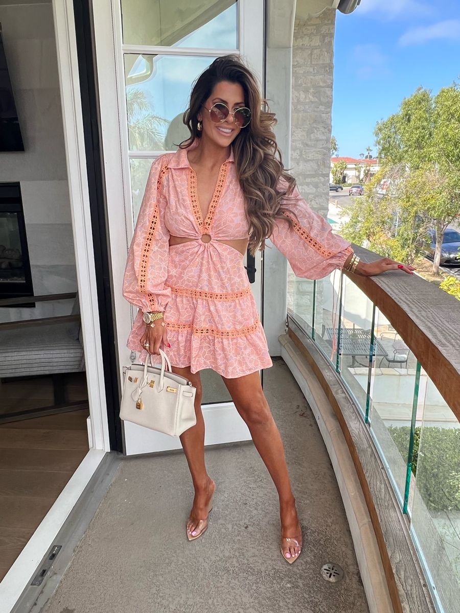Hermes Togo Birkin 25 Craie, Tularosa Celina Mini Dress, Schutz Lucimara Vinyl Wedge Sandal, Emily Ann Gemma