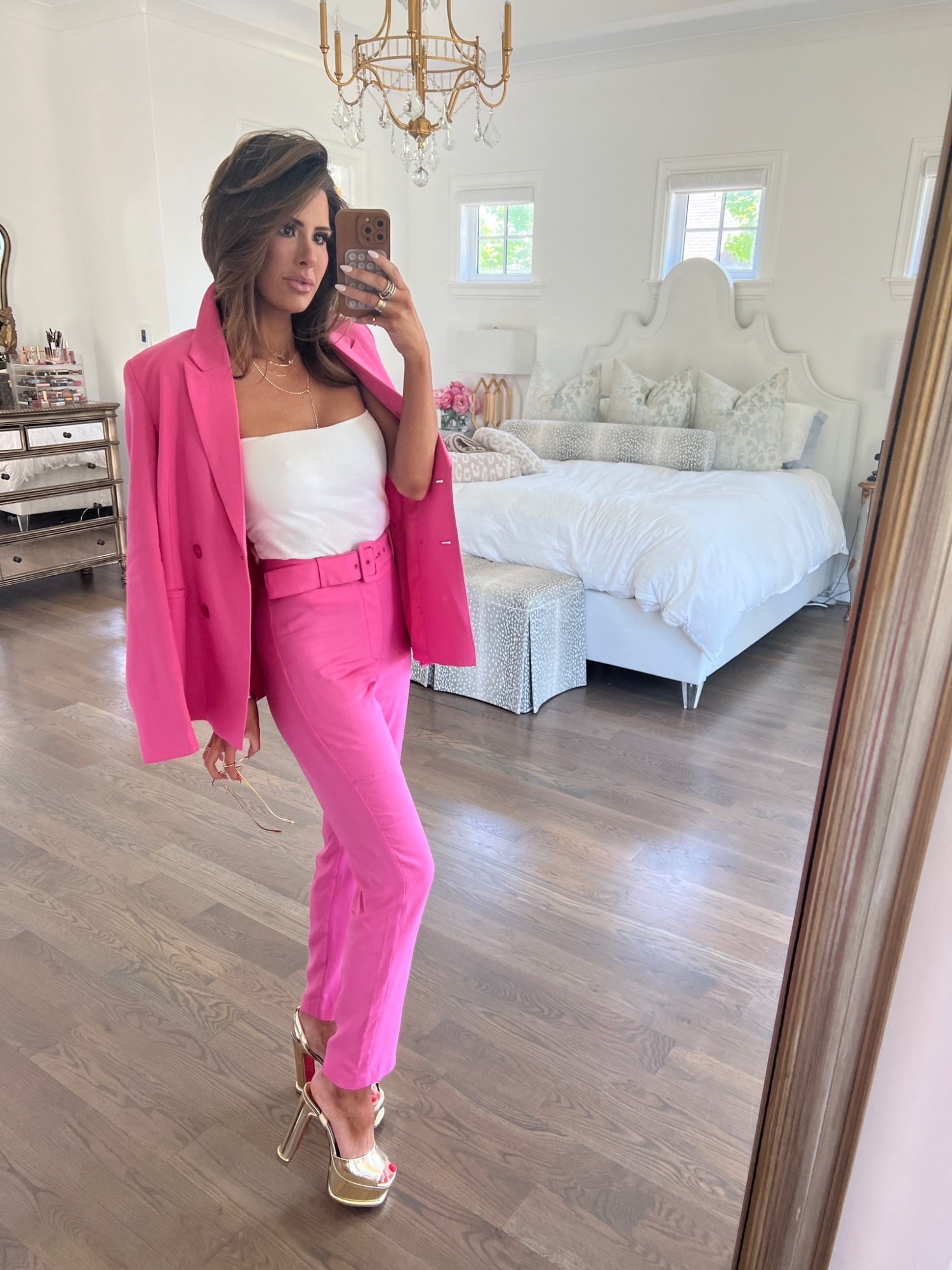 Christian Louboutin Amali Alta Ankle Strap Sandal, Bardot Parisienne Double Breasted Blazer Set, Emily Ann Gemma