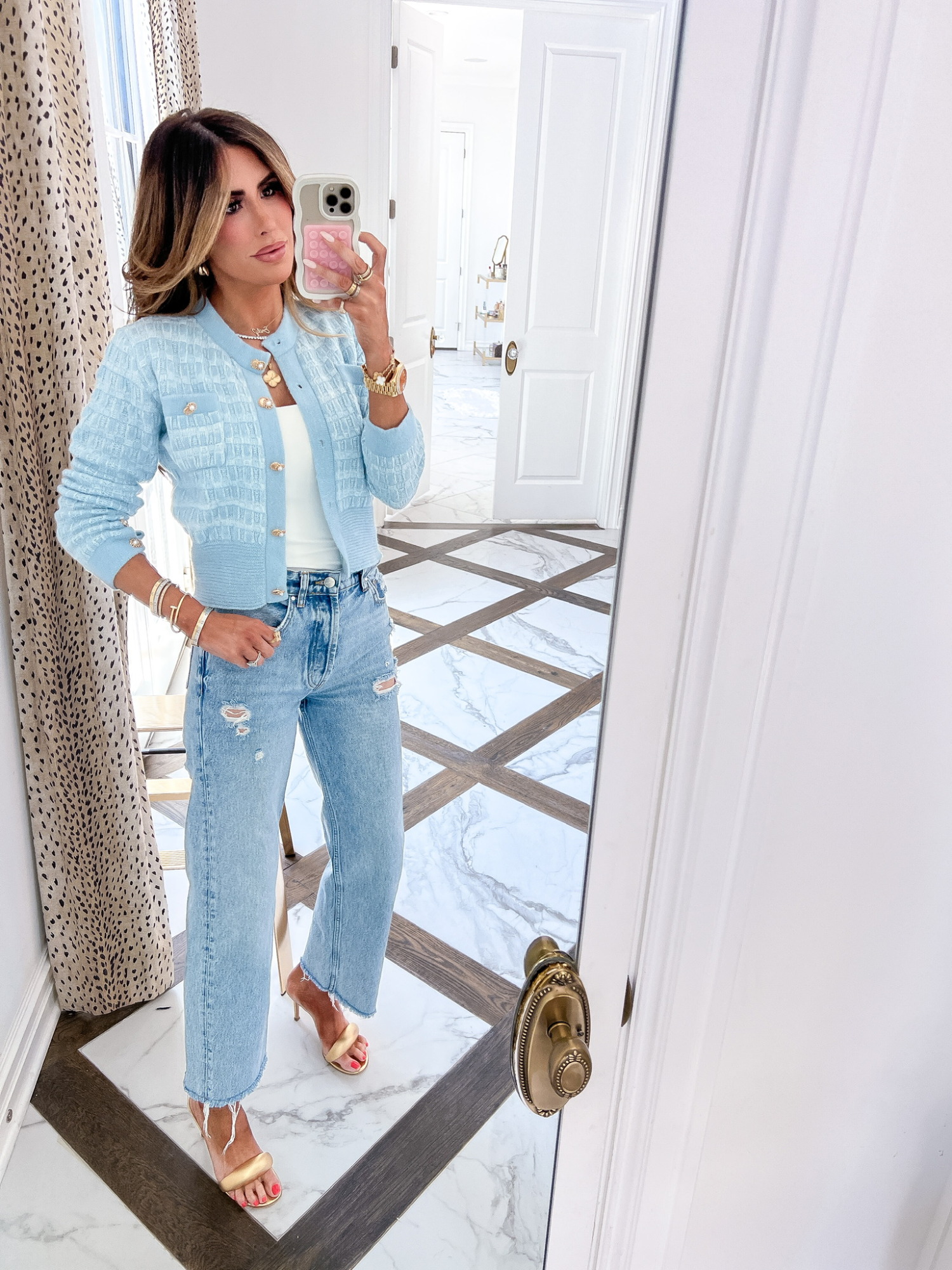 Anine Bing jeans, best of womens denim, how to style gold heels, Van Cleef & Arpels necklace, amazon fashion, Emily Ann Gemma, Gianvito Rossi heels, affordable fashion, summer fashion, spring fashion