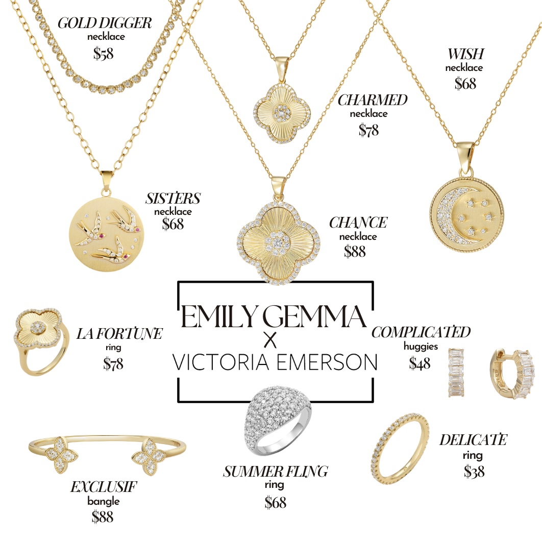 Emily gemma jewelry, Van Cleef dupe necklace, Van Cleef dupe ring, summer necklace trends 2024, Victoria Emerson x Emily Ann Gemma jewelry collab