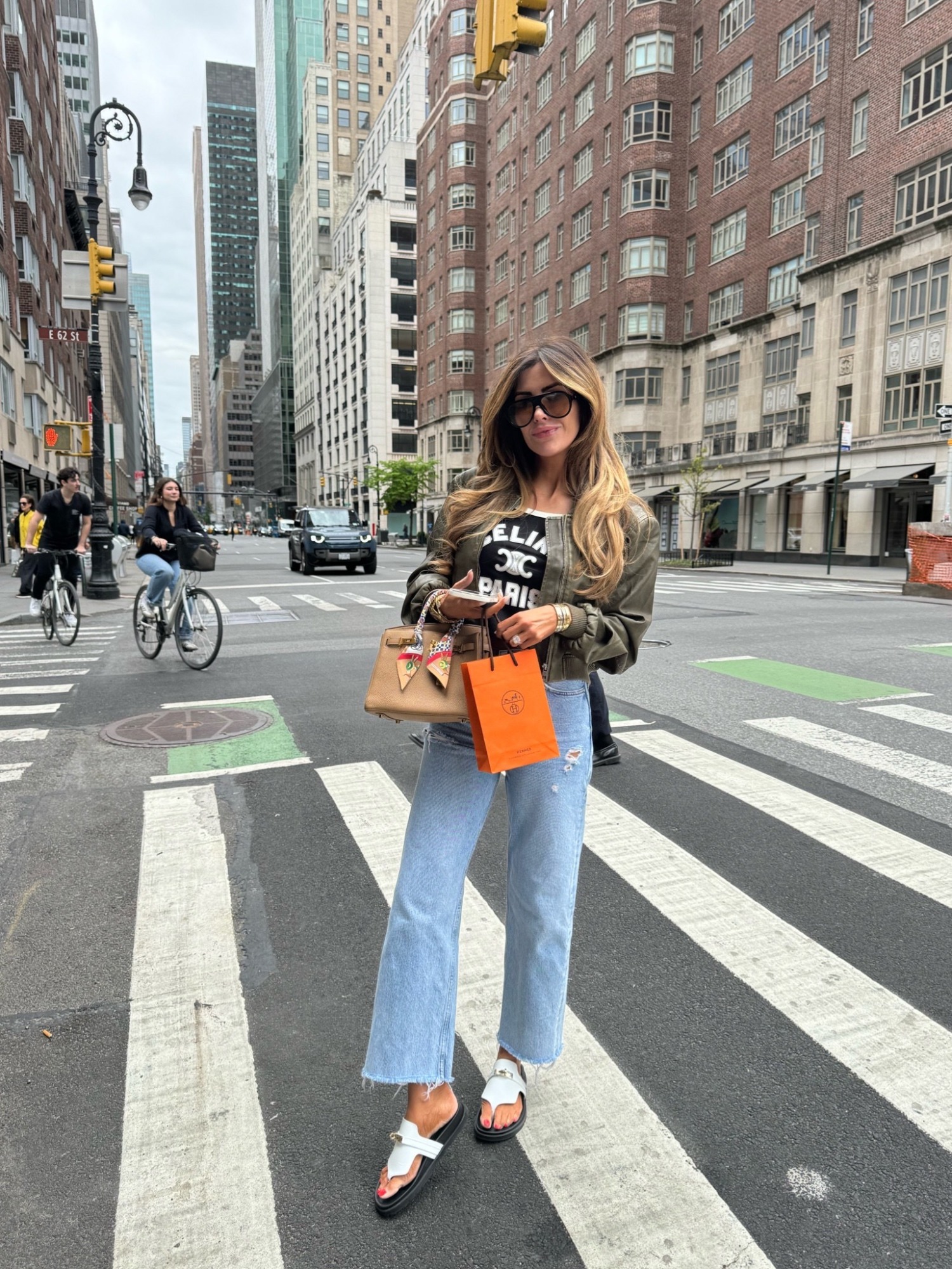 New York Fashion, Anine Bing jeans, Hermes sandals, Chai Birkin bag, Emily Ann Gemma, Summer sandals, New York fashion, travel outfit, Celine top